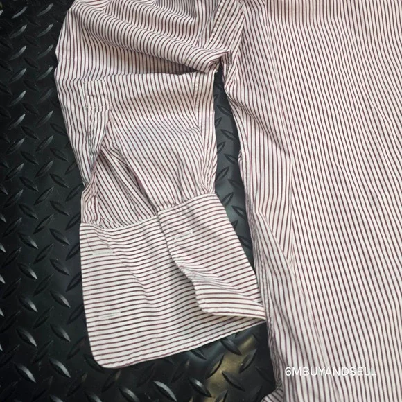 Hilditch & Key Mens Dress Shirt 16 Burgundy White Stripe French Cuff England - Picture 5 of 13